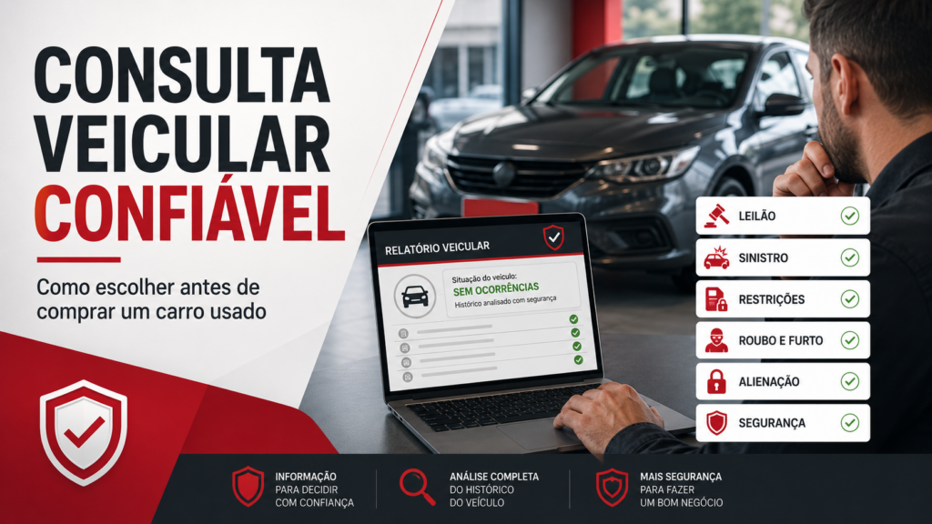 Pessoa analisando consulta veicular confiável antes de comprar um carro usado
